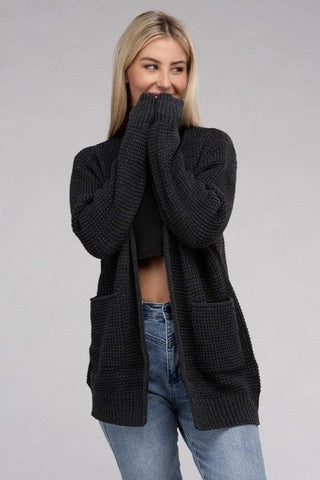 ZENANA Low Gauge Waffle Open Cardigan Sweater - SwagglyLife Home & Fashion