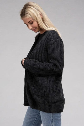 ZENANA Low Gauge Waffle Open Cardigan Sweater - SwagglyLife Home & Fashion