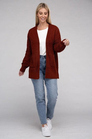 ZENANA Low Gauge Waffle Open Cardigan Sweater - SwagglyLife Home & Fashion