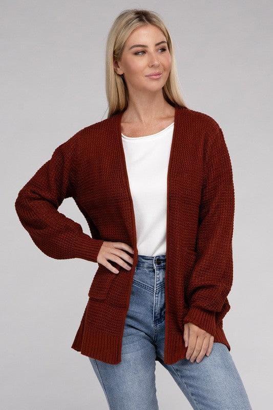 ZENANA Low Gauge Waffle Open Cardigan Sweater - SwagglyLife Home & Fashion