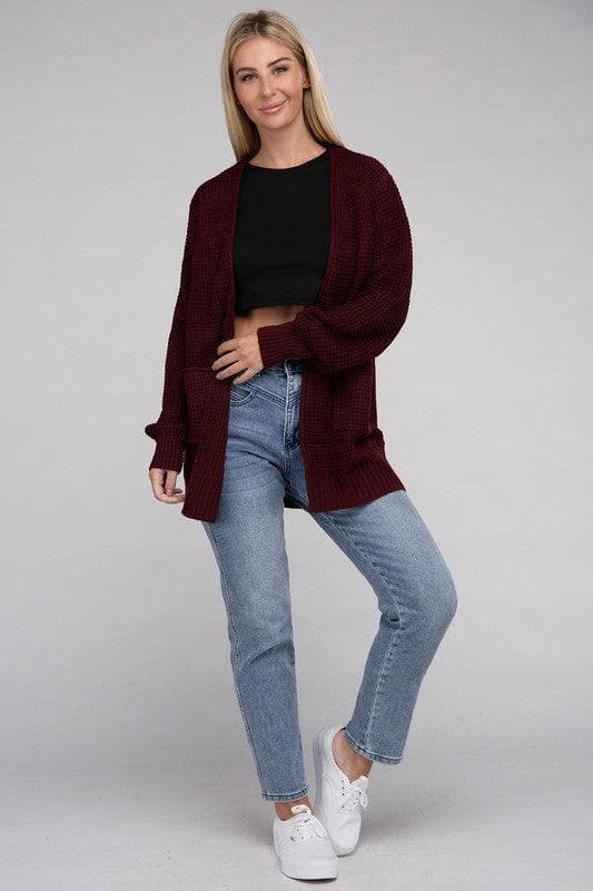 ZENANA Low Gauge Waffle Open Cardigan Sweater - SwagglyLife Home & Fashion