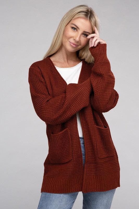 ZENANA Low Gauge Waffle Open Cardigan Sweater - SwagglyLife Home & Fashion