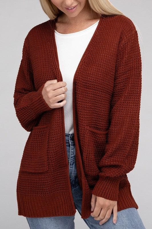 ZENANA Low Gauge Waffle Open Cardigan Sweater - SwagglyLife Home & Fashion