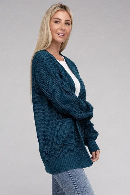 ZENANA Low Gauge Waffle Open Cardigan Sweater - SwagglyLife Home & Fashion