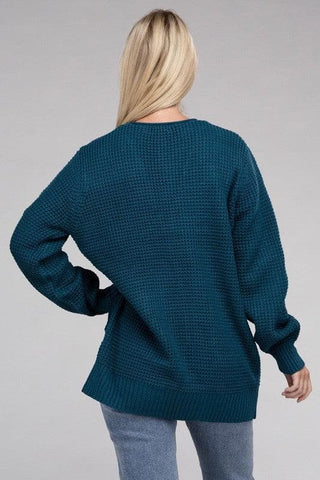 ZENANA Low Gauge Waffle Open Cardigan Sweater - SwagglyLife Home & Fashion