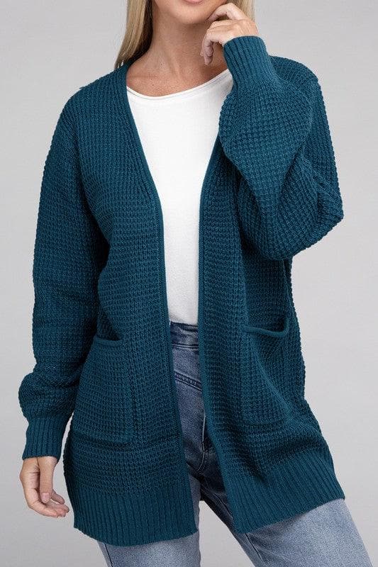 ZENANA Low Gauge Waffle Open Cardigan Sweater - SwagglyLife Home & Fashion