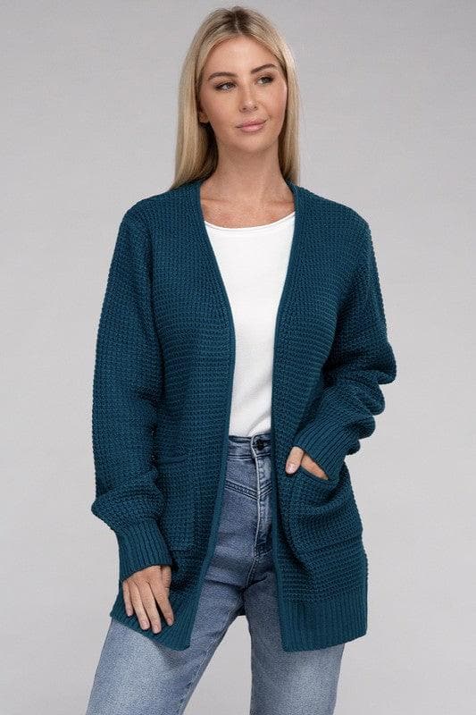 ZENANA Low Gauge Waffle Open Cardigan Sweater - SwagglyLife Home & Fashion