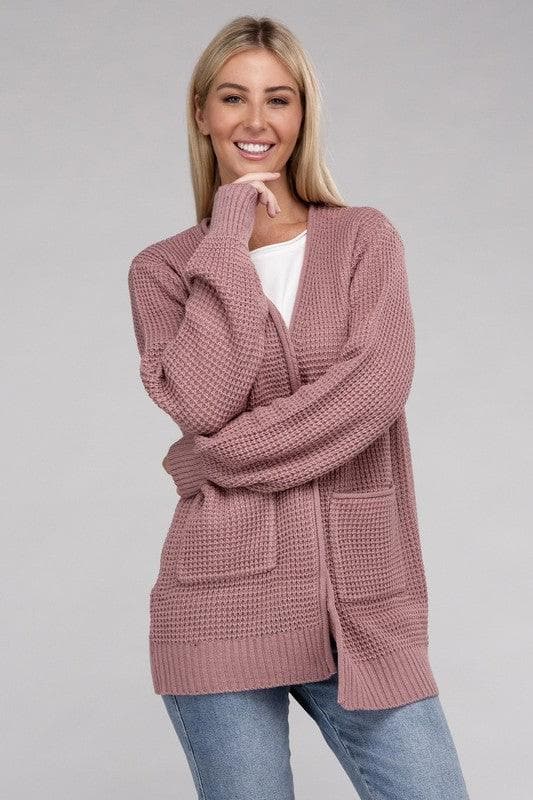 ZENANA Low Gauge Waffle Open Cardigan Sweater - SwagglyLife Home & Fashion