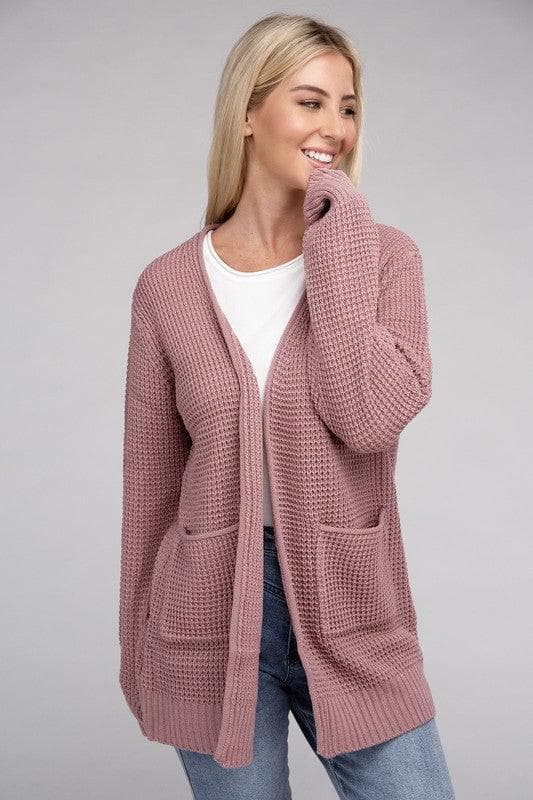 ZENANA Low Gauge Waffle Open Cardigan Sweater - SwagglyLife Home & Fashion