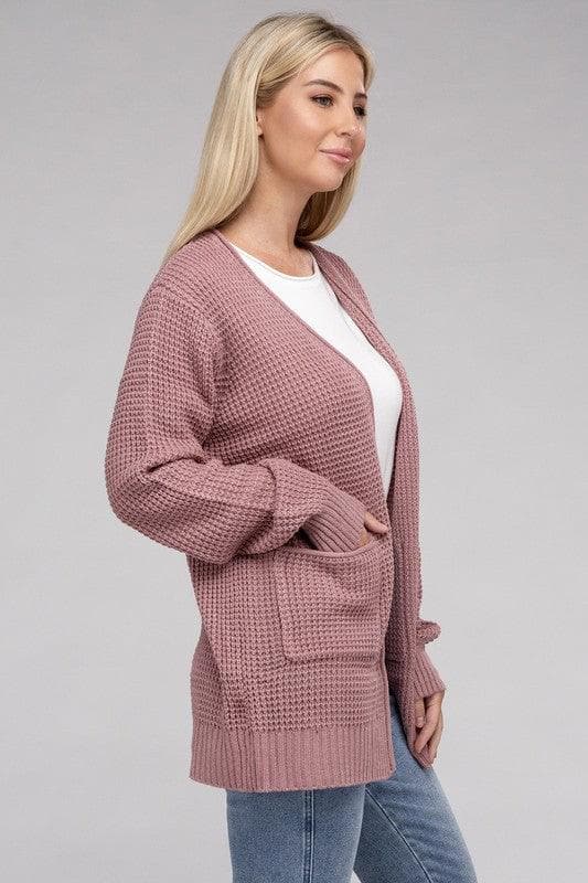 ZENANA Low Gauge Waffle Open Cardigan Sweater - SwagglyLife Home & Fashion