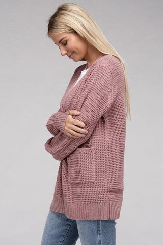 ZENANA Low Gauge Waffle Open Cardigan Sweater - SwagglyLife Home & Fashion