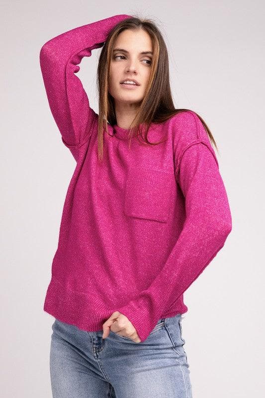 ZENANA Melange Hi-Low Hem Round Neck Sweater - SwagglyLife Home & Fashion