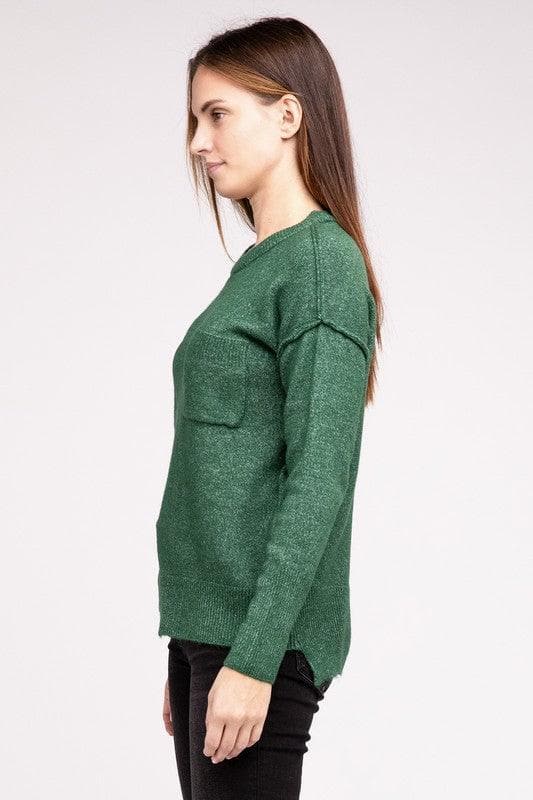 ZENANA Melange Hi-Low Hem Round Neck Sweater - SwagglyLife Home & Fashion