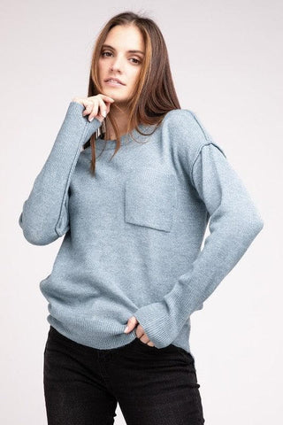 ZENANA Melange Hi-Low Hem Round Neck Sweater - SwagglyLife Home & Fashion