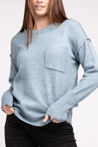 ZENANA Melange Hi-Low Hem Round Neck Sweater - SwagglyLife Home & Fashion