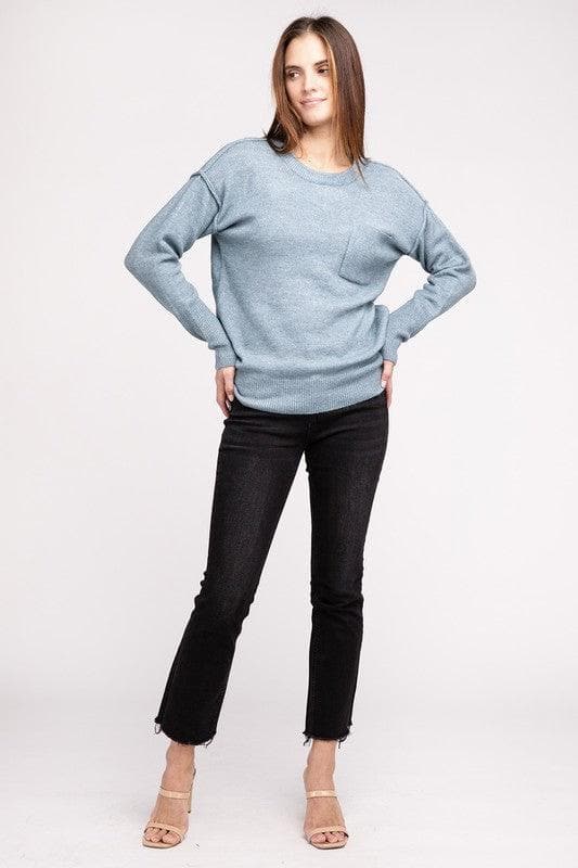 ZENANA Melange Hi-Low Hem Round Neck Sweater - SwagglyLife Home & Fashion