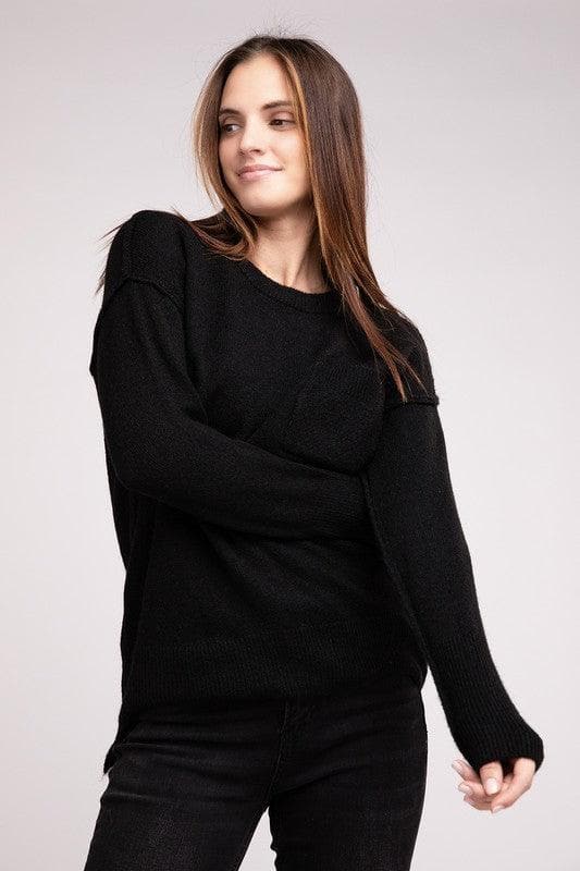 ZENANA Melange Hi-Low Hem Round Neck Sweater - SwagglyLife Home & Fashion