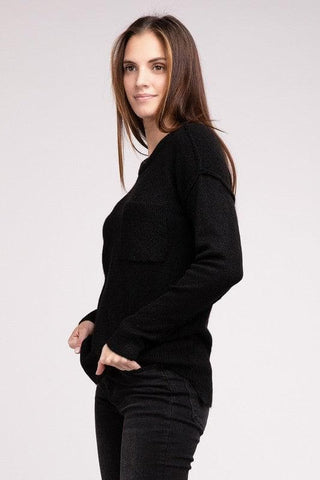 ZENANA Melange Hi-Low Hem Round Neck Sweater - SwagglyLife Home & Fashion