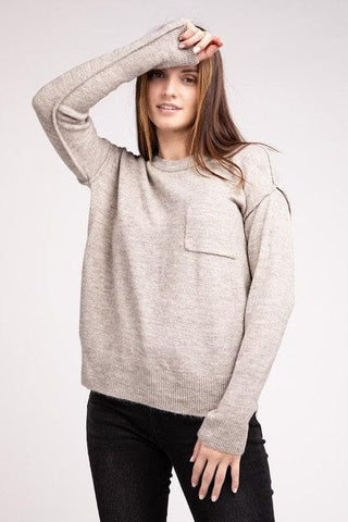 ZENANA Melange Hi-Low Hem Round Neck Sweater - SwagglyLife Home & Fashion