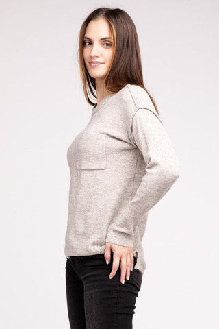 ZENANA Melange Hi-Low Hem Round Neck Sweater - SwagglyLife Home & Fashion