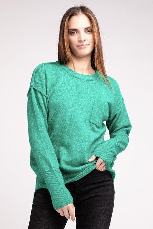 ZENANA Melange Hi-Low Hem Round Neck Sweater - SwagglyLife Home & Fashion