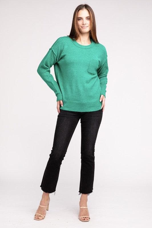 ZENANA Melange Hi-Low Hem Round Neck Sweater - SwagglyLife Home & Fashion