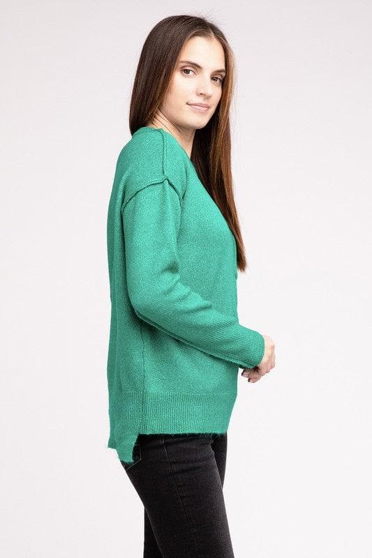 ZENANA Melange Hi-Low Hem Round Neck Sweater - SwagglyLife Home & Fashion