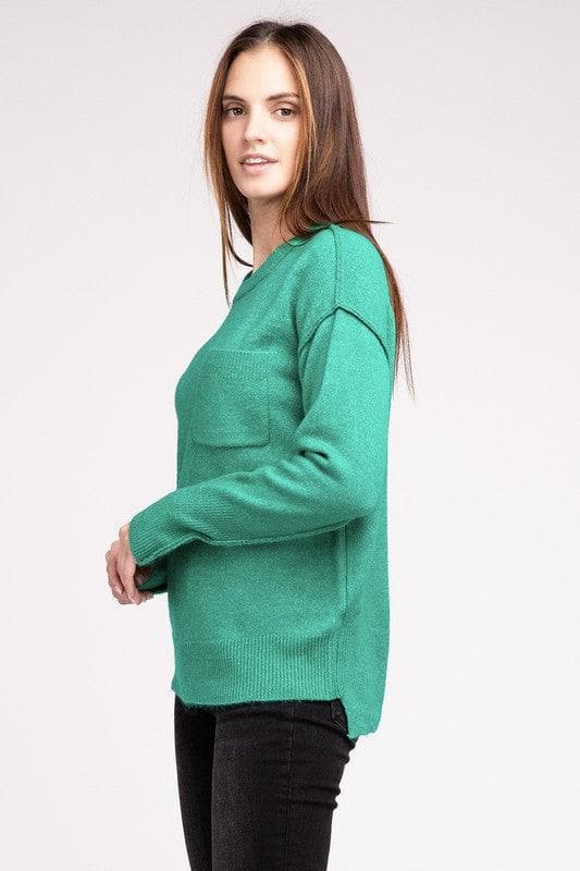 ZENANA Melange Hi-Low Hem Round Neck Sweater - SwagglyLife Home & Fashion