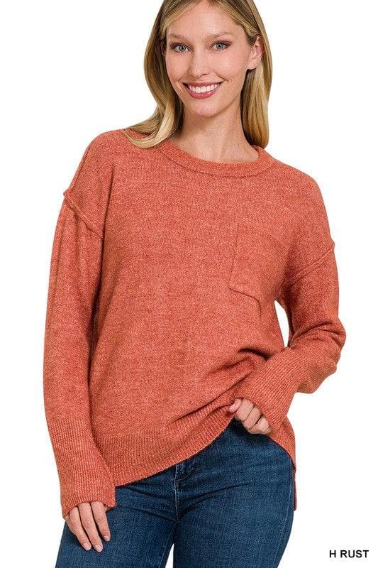 ZENANA Melange Hi-Low Hem Round Neck Sweater - SwagglyLife Home & Fashion