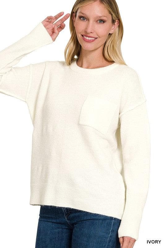 ZENANA Melange Hi-Low Hem Round Neck Sweater - SwagglyLife Home & Fashion