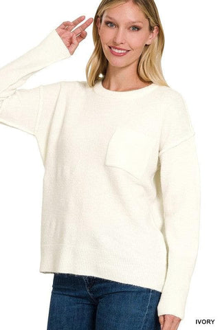 ZENANA Melange Hi-Low Hem Round Neck Sweater - SwagglyLife Home & Fashion