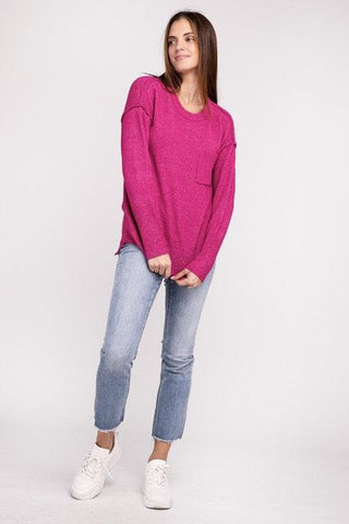 ZENANA Melange Hi-Low Hem Round Neck Sweater - SwagglyLife Home & Fashion