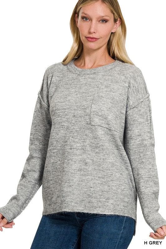 ZENANA Melange Hi-Low Hem Round Neck Sweater - SwagglyLife Home & Fashion