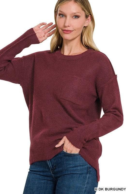 ZENANA Melange Hi-Low Hem Round Neck Sweater - SwagglyLife Home & Fashion