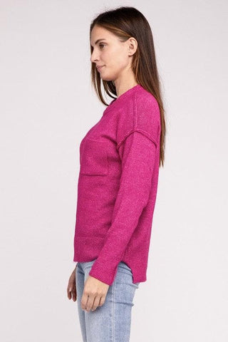 ZENANA Melange Hi-Low Hem Round Neck Sweater - SwagglyLife Home & Fashion