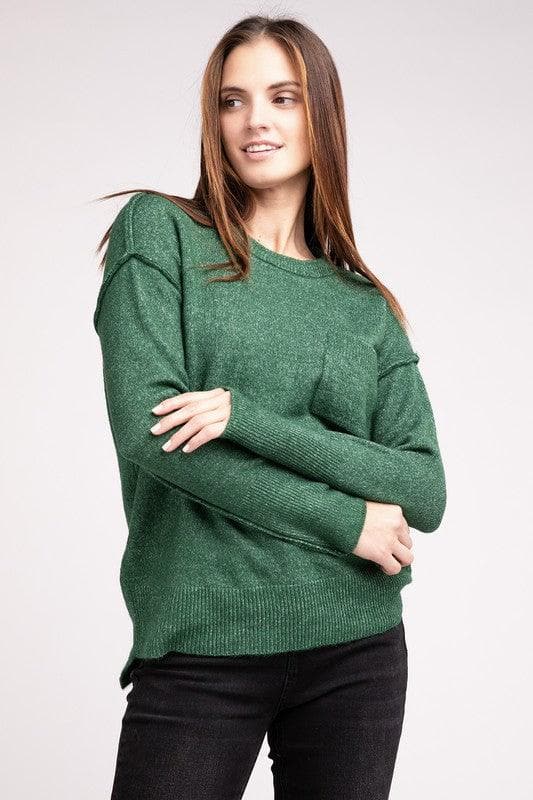 ZENANA Melange Hi-Low Hem Round Neck Sweater - SwagglyLife Home & Fashion