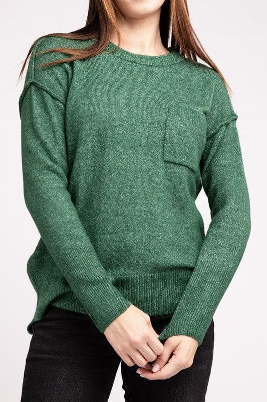 ZENANA Melange Hi-Low Hem Round Neck Sweater - SwagglyLife Home & Fashion