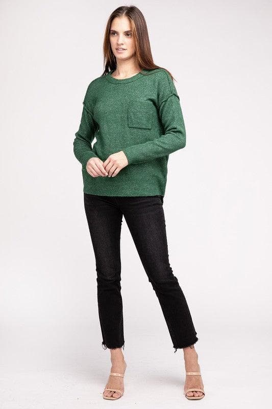 ZENANA Melange Hi-Low Hem Round Neck Sweater - SwagglyLife Home & Fashion