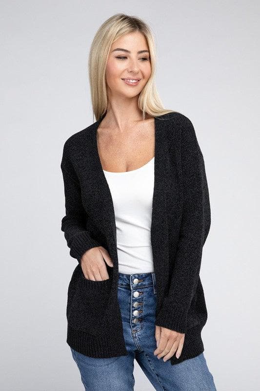 ZENANA Melange Open Front Sweater Cardigan - SwagglyLife Home & Fashion