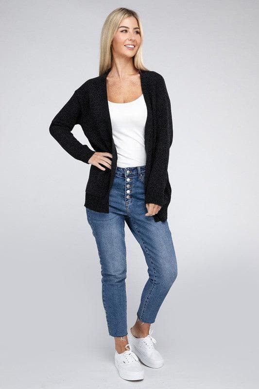 ZENANA Melange Open Front Sweater Cardigan - SwagglyLife Home & Fashion