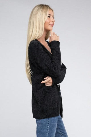 ZENANA Melange Open Front Sweater Cardigan - SwagglyLife Home & Fashion