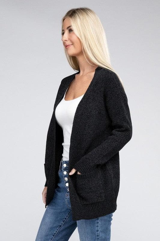 ZENANA Melange Open Front Sweater Cardigan - SwagglyLife Home & Fashion