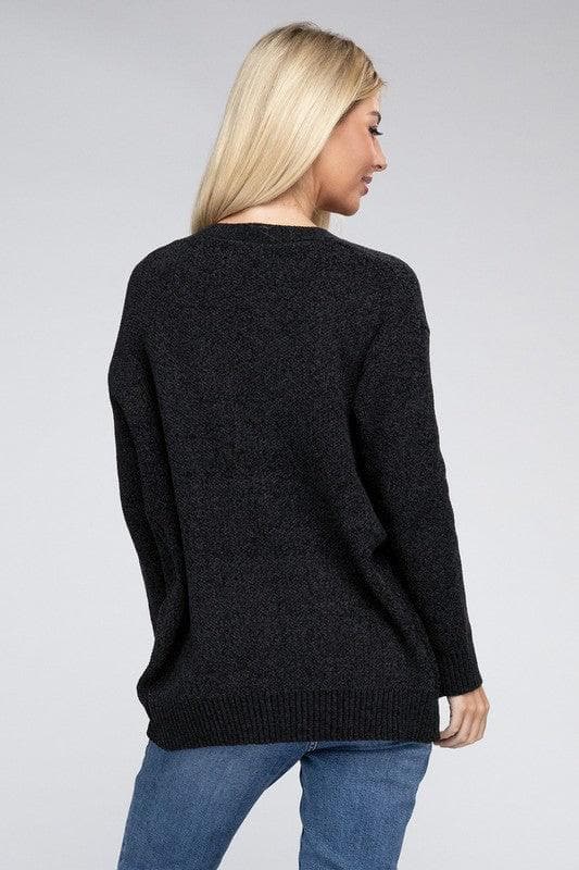 ZENANA Melange Open Front Sweater Cardigan - SwagglyLife Home & Fashion