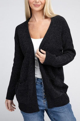 ZENANA Melange Open Front Sweater Cardigan - SwagglyLife Home & Fashion