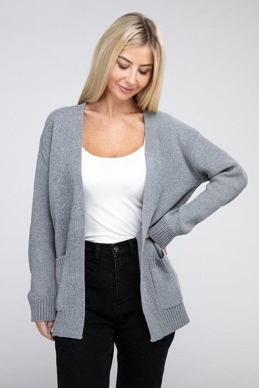 ZENANA Melange Open Front Sweater Cardigan - SwagglyLife Home & Fashion