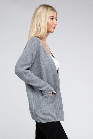 ZENANA Melange Open Front Sweater Cardigan - SwagglyLife Home & Fashion