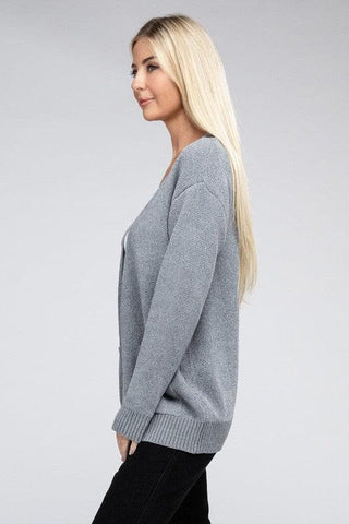 ZENANA Melange Open Front Sweater Cardigan - SwagglyLife Home & Fashion