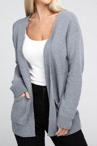 ZENANA Melange Open Front Sweater Cardigan - SwagglyLife Home & Fashion