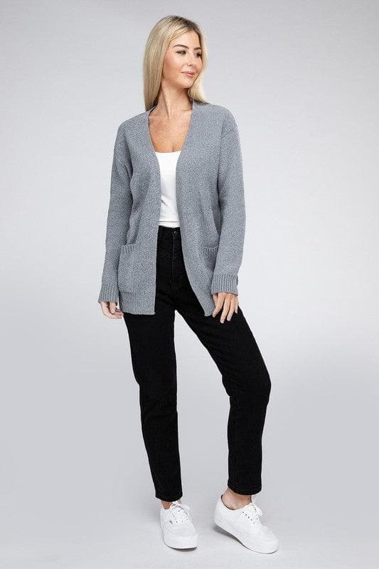 ZENANA Melange Open Front Sweater Cardigan - SwagglyLife Home & Fashion