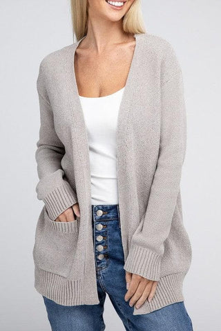 ZENANA Melange Open Front Sweater Cardigan - SwagglyLife Home & Fashion